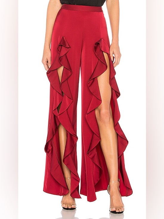 Lovers + Friends Pants - LOVERS + FRIENDS ADAGIO RUFFLE PANT 
Women's Red Ruffle Split-Leg Wide Pants